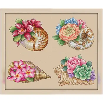 

Conch flower patterns Counted Cross Stitch 11CT 14CT DIY wholesale Chinese Cross Stitch Kits Embroidery Needlework Sets