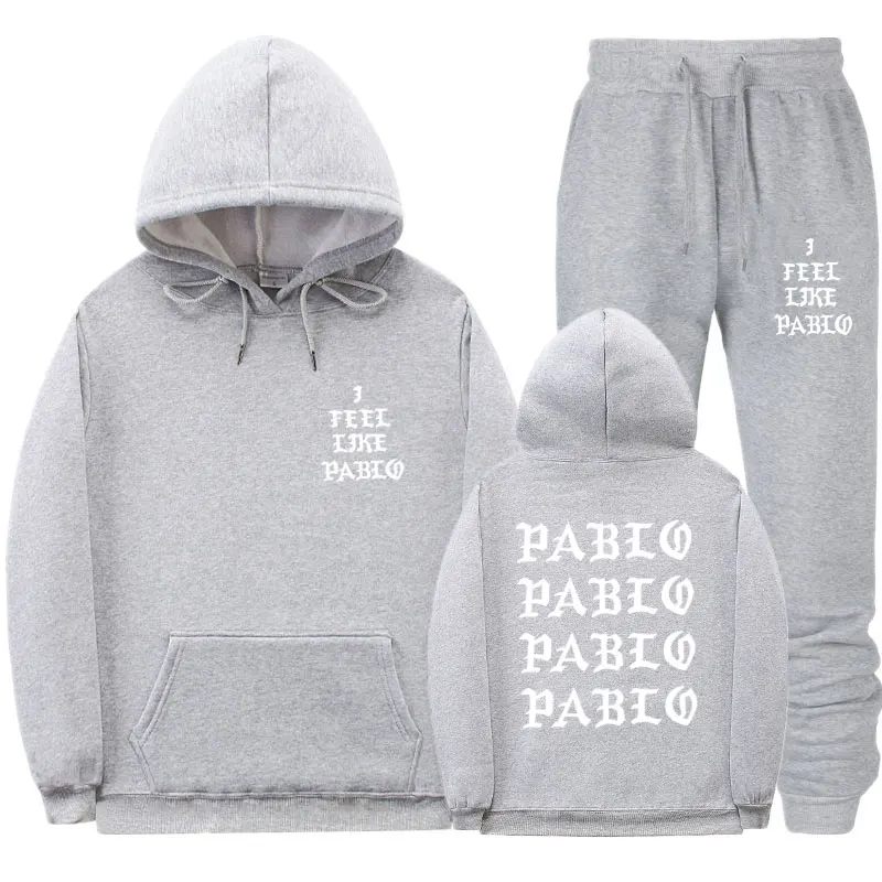 Light gray MK112QH I Feel Like Paul Pablo Kanye West, толстовка, костюм,, осень и зима, с капюшоном, толстая, для мужчин и женщин, с капюшоном, спортивная одежда, комплект из 2 предметов - Цвет: Light gray MK112QH