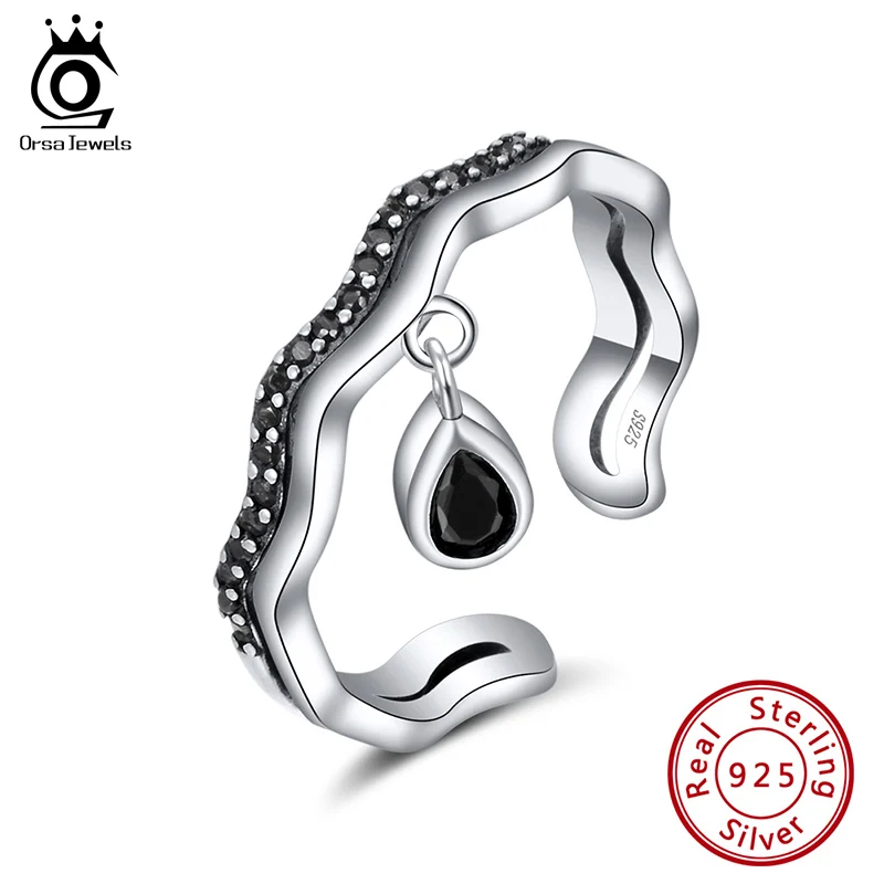 

ORSA JEWELS Adjustable Water Droplets Rings 925 Sterling Silver Geometric Finger Rings For Women Jewelry Party Gift OSR146