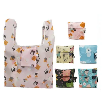 

Printing Foldable Shopping Bag Large Eco Reusable Portable Shoulder Handbag for Travel Grocery Waterproof Folding Pouch