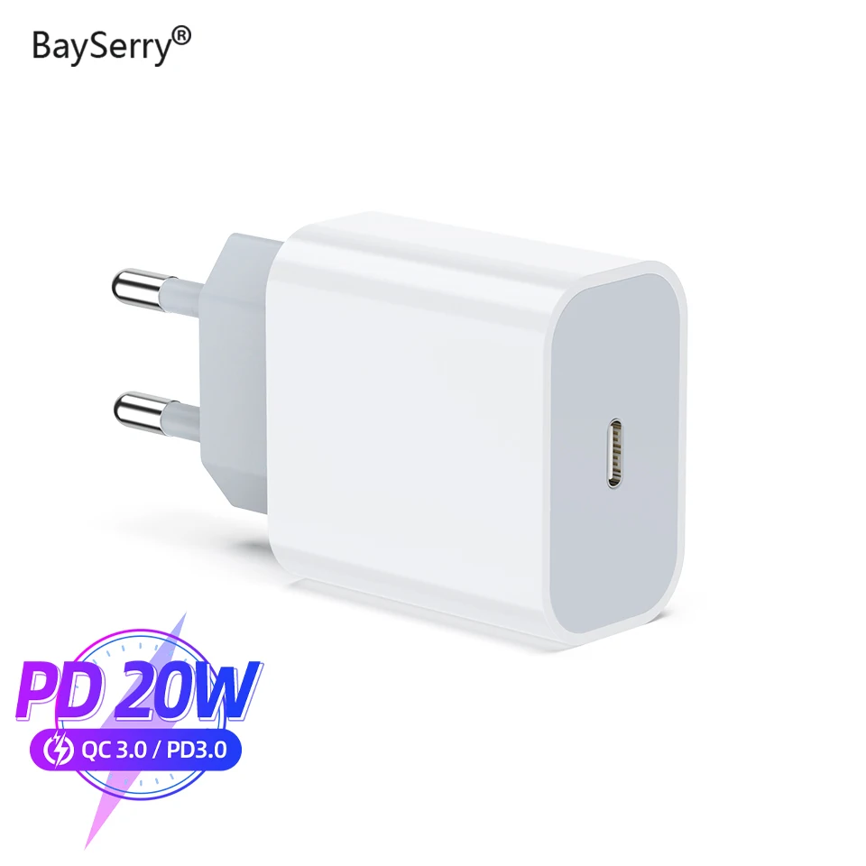 Быстрое зарядное устройство BaySerry USB C PD для iPhone 12 Pro Max 11 Xr Xs 20 Вт QC 3 0 4 EU Type Samsung