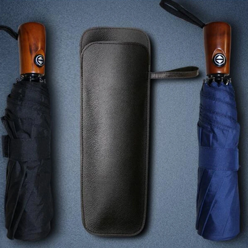 Black PU Leather Umbrella Cover Case Portable Waterproof Umbrella Storage Pocket Water Absorbent Bag Ultrafine Cover