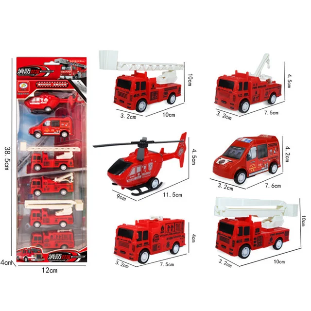 6PCS/Set Engineering Vehicle Cars Set Pull Back Construction Fire Truck Transportation Aviation Models Toys Kit Kids Mini Gifts 5