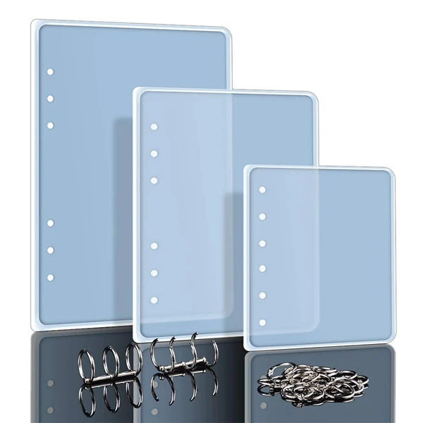 

DIY Resin Casting Molds for Notebook Cover A5 A6 A7-3Pcs Silicone Notebook Cover Clear Casting Epoxy Resin Molds with 2Pcs 3-Rin