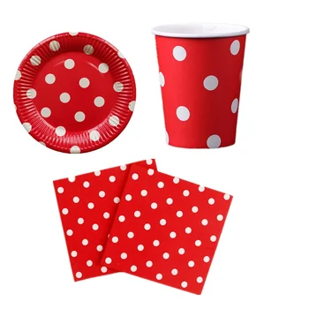 

60pcs/pack polka dots disposable plates cups red polka dots plates cups napkins red dots theme party decorations