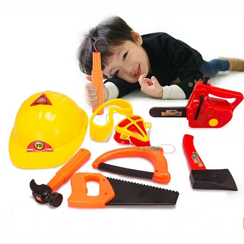 Abbyfrank игрушечный инструмент для ремонта моделирования, пластиковый игровой домик, игрушка для моделирования, детский набор инструментов, цепная пила и шлемы, топорные молотки, защитные пилы