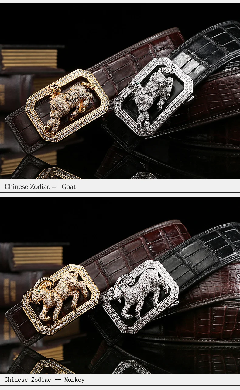 McParko Crocodile Belt Mens Leather Belts With Buckle Luxury Animal Design Genuine Leather Waist Belt with rhinestones Buckle