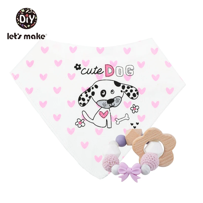 Let's Make 1set Saliva Towel Baby Bibs& Nursing Bracelet Dinosaur Lion Print Bandana Soft Cotton Boys Girls Feeding Saliva Bib - Цвет: dog