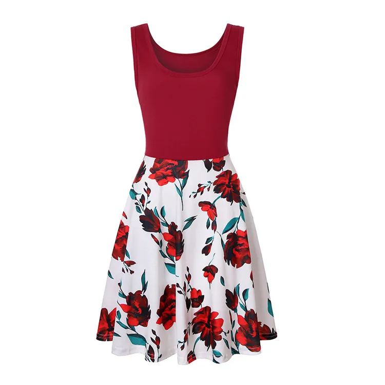 Plus Size Women Sleeveless O-Neck Print Dress Casual Sweet Vintage Floral A-Line Party Dress Summer Beach Dress Vestidos - Цвет: A8268-26