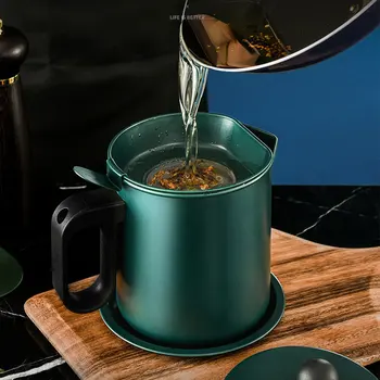 

Kitchen Storage Oil Strainer Grease Pot 1.7l Aluminum Oil Storage Can Container With Fine Mesh Filter Dust Lid Anti Slip Plate
