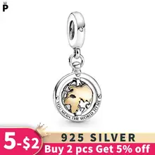 

Authentic New 925 Sterling Silver Spinning World Dangle Charms Travel Beads Fit Original Bracelet Necklace Pendant Jewelry Gift