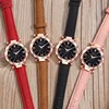 Women Watch Fashion Leather Band Ladies Quartz Wrist Watch Starry Sky Round Dial Roman Number Rhinestone Leather Band Watch Cute 6