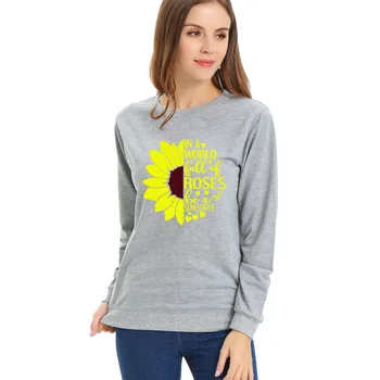 

2019 women's loose long-sleeved sweatshirt female letter Sunflower