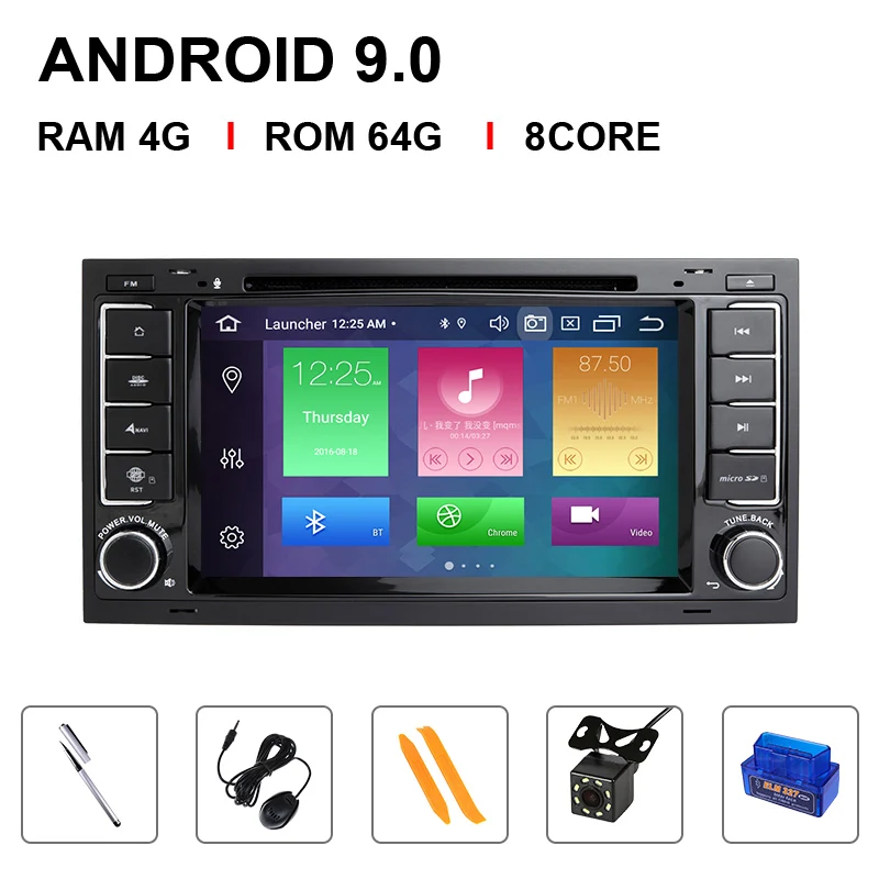 Ips DSP 4G 64G 2 Din Android 9,0 gps Автомагнитола для VW/Volkswagen/Touareg/Transporter T5 мультимедиа Naviagtion DVD плеер стерео - Цвет: 8 Core 64ROM OBD Cam