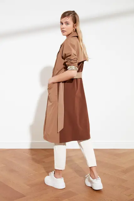 Trendyol Back Brown Arched Long Trench 