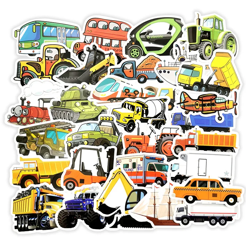 50PCS Traffic Car Cartoon Sticker Boy's Toy Aircraft Ship Cool Anime Waterproof Sticker DIY Decoration Child's Room Toy Car Gift