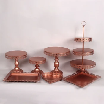 

7PCS / Set white Lace cake decoration plate Cake dish gold Wedding Dessert Tray Cake Stand Cupcake Pan Party Supply