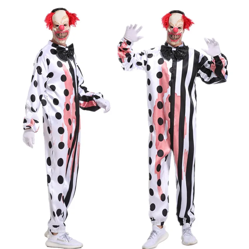 

2019 New Style Adult Makeup Ball Costume COS Evil Clown Clothes Horror Bloody Clown Game Clothing