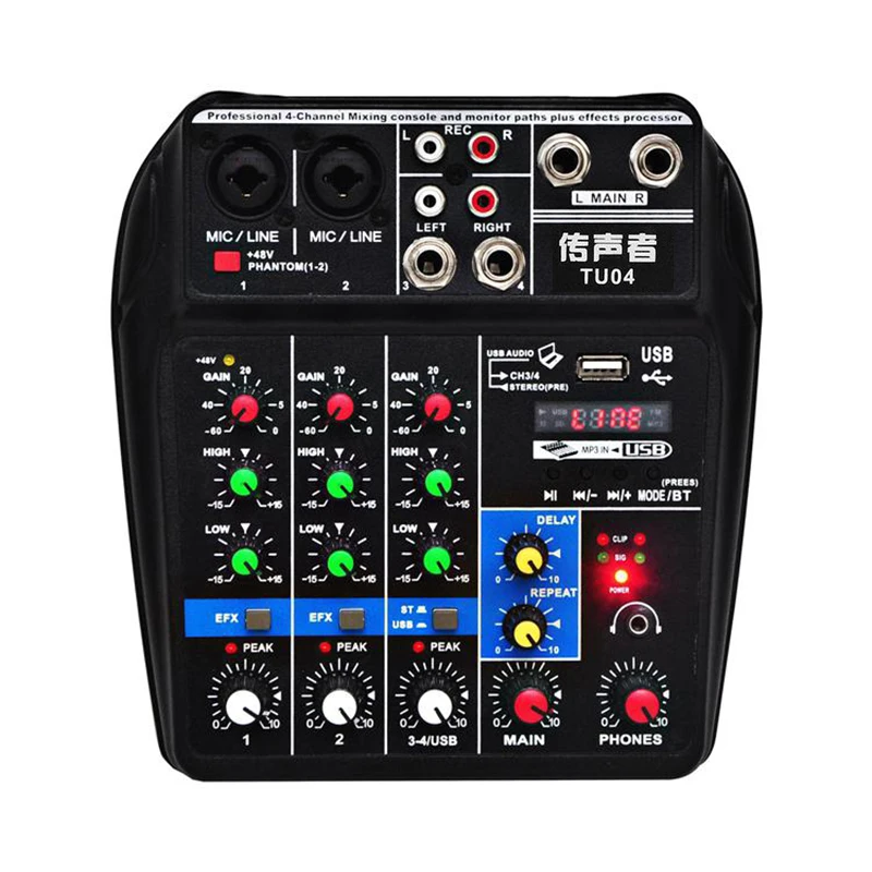 USB аудио микшер TU04 BT 4-канальные звуковые смешивающие консоли усилитель запись
