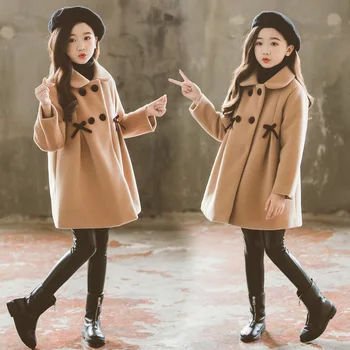 

Bear Leader Winter and Autumn Baby Girls Coats Cute Warm Bowknot Overcoat Girls Kids Long Sleeve Wool Blends Children's Clothing