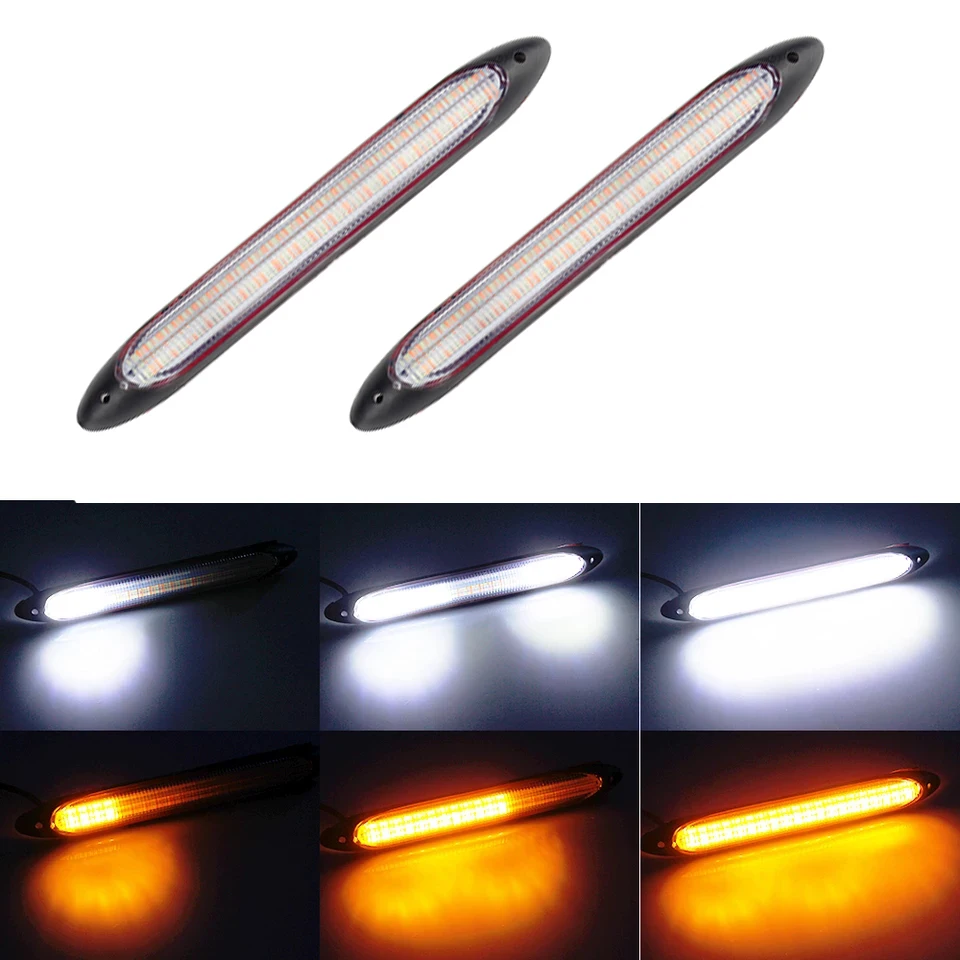 

2Pcs Universal Car LED Drl Daytime Running Light Headlight Strip Sequential Flow Yellow Turn Signal Sillicone Waterproof