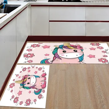 

Kitchen Mat Anti-slip Unicorns Flowers Cute Pink Pretty Printed Carpet Doormat Hallway Bath Mat Living Room