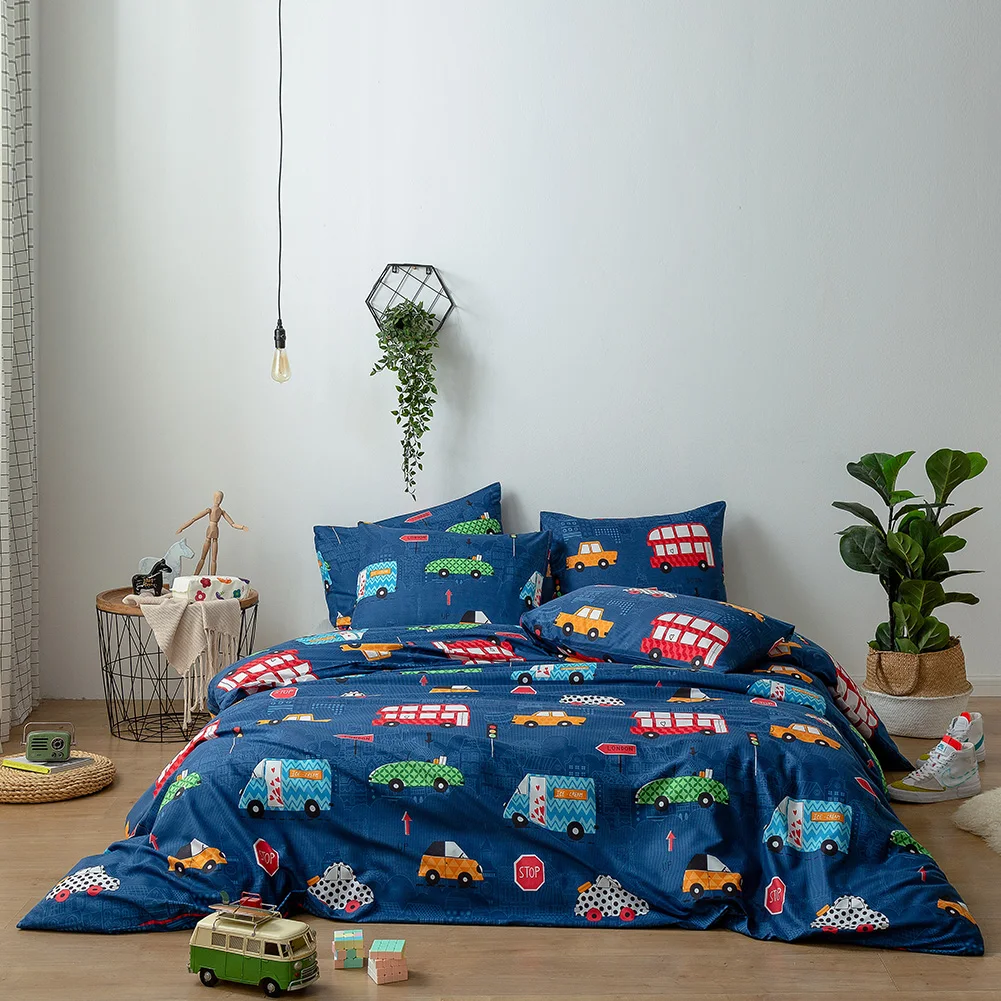 2/3 Pieces Blue Car City Home Bedding Sets Bed Linen Duvet Cover Cartoon Sheet Set King Twin Queen Size 2020 Bedclothes | Дом и сад