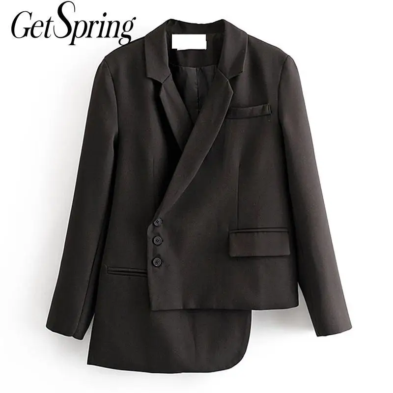 Getspring Женский блейзер Асимметричные повседневные женские блейзеры куртки черные