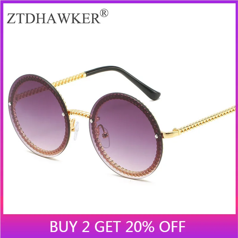 

Fashion Round Frame Womens Sunglasses Brand Designer Metal Chain Frameless Ladies Eyeglasses Gradient Lens Unisex Glasses