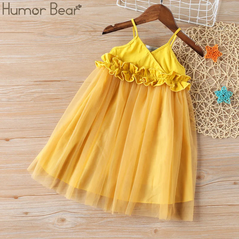 yellow BL1113K Humor Bear/платья для девочек; коллекция года; летняя стильная одежда для девочек; милое детское платье принцессы без рукавов с вышивкой - Цвет: yellow BL1113K