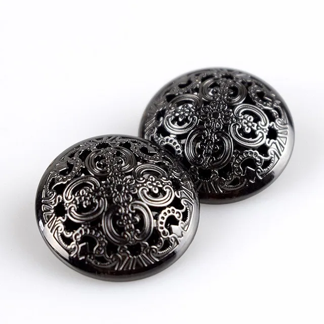 20pcs Meetee 15/18/20/23/25mm Hollow Metal Buttons Round Coat Button for Clothing Sewing Decor Accessories DIY Material Craft Gun black