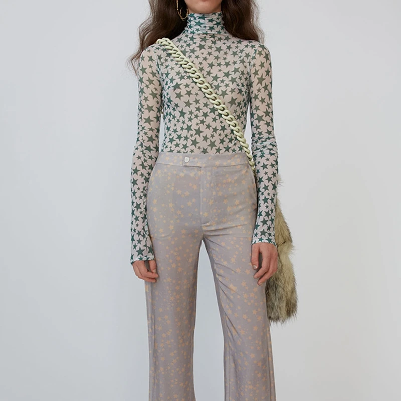 

Stars Print Shirts Runway Fall 2019 Woman Turtleneck Tops