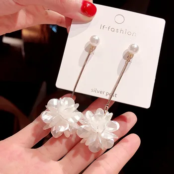 

2020 Spring and Autumn New Style Earrings 925 Silver Pearl Flower Earrings South Korea Elegant Simple Elegant Long Ear Stud