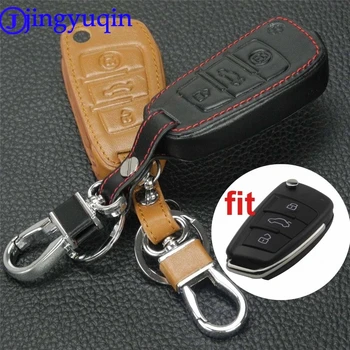 

jingyuqin 3 Buttons Remote Folding Leather Car-Styling Key Cover Case For Audi Sline A3 A5 Q3 Q5 A6 C5 C6 A4 B6 B7 B8 TT 80 S6