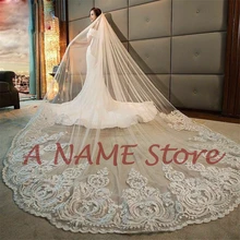 5 м цвета слоновой кости собор Длинные свадебная фата с кружевным краем Свадебная Фата с расческой свадебные аксессуары для невесты Свадебные вуали Veu на молнии Wrong extraction novia