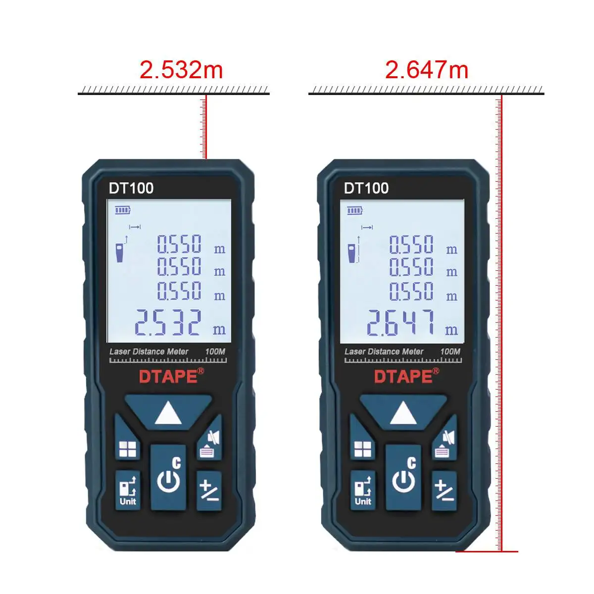 DT50-120 2,0 дюймовый ЖК-экран с подсветкой, цифровой лазерный дальномер, дальномер, Одноместный непрерывный диапазон/измерение по пифагору