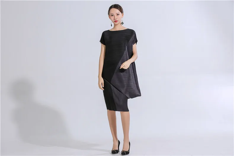 Новое платье Miyake fold, дизайн, несимметричный цвет, большие размеры, свободное платье, плиссированные платья