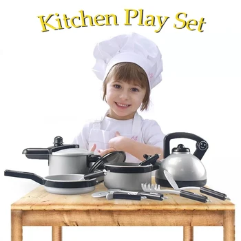 

Kids Kitchen Toys Pretend Play Kitchenware Play Set Miniature Kitchen Pots Pans Kettle Faked Food Puzzle Toys Gifts for Children