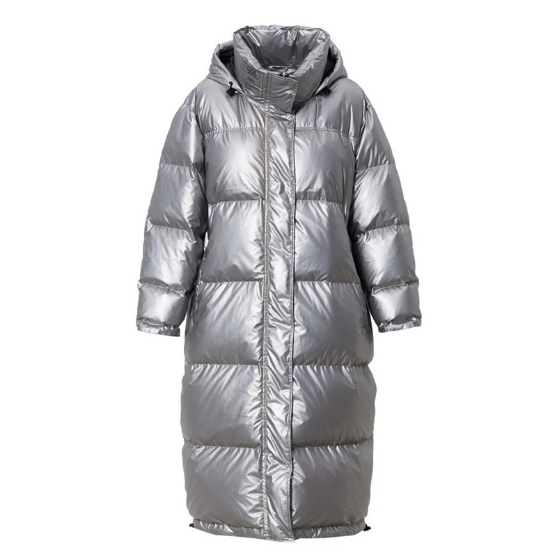 Новая зимняя Модная парка с металлическим дизайном, утепленная теплая куртка на утином пуху, одежда оверсайз