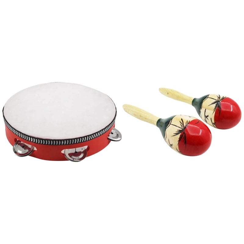 1 Pcs 8inch Musical Tambourine Tamborine Drum Gift & 1 Pair Large