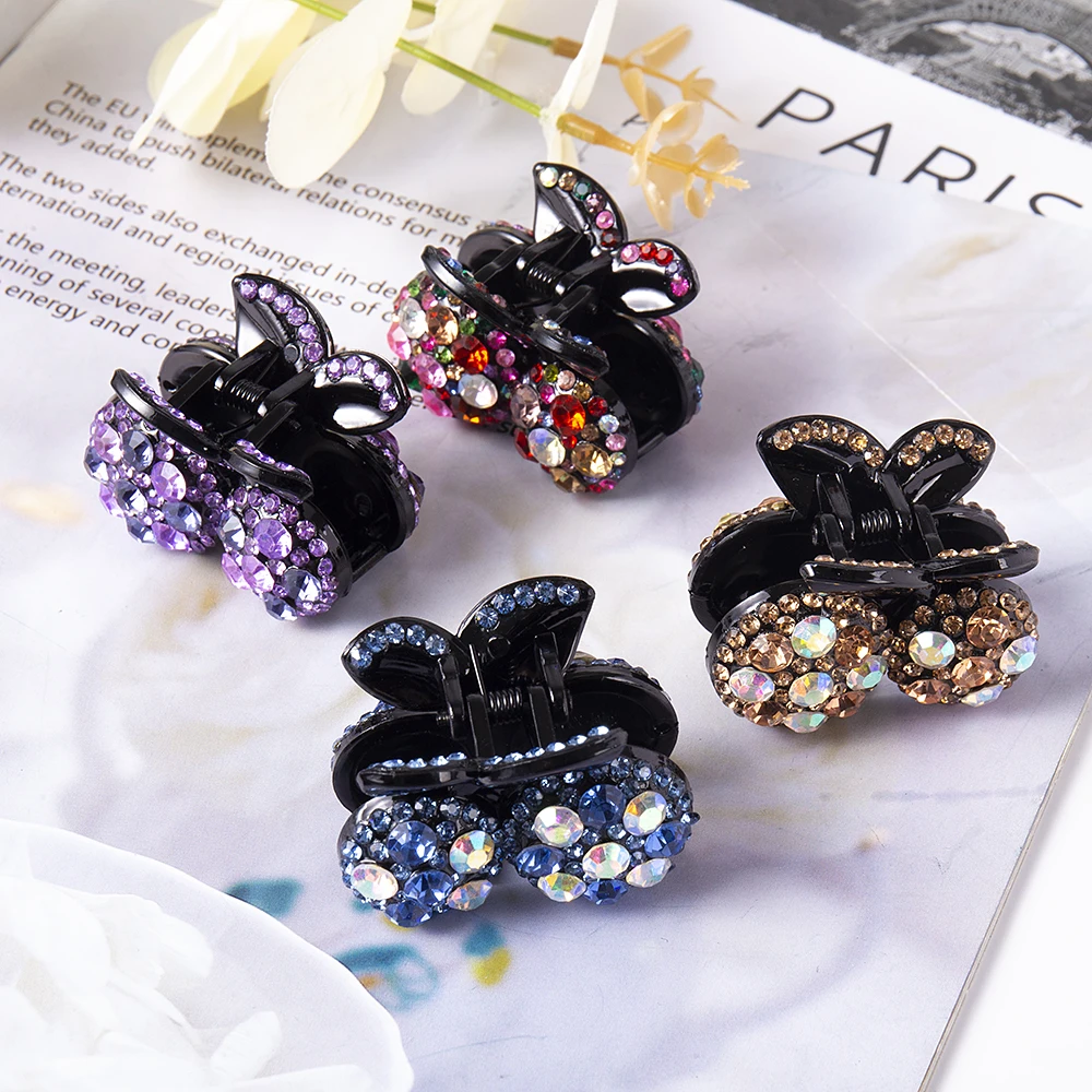 Frauen Kirsche Strass Haar Krallen Krabben Haarnadeln Kristall Haar Clips Barrettes Pferdeschwanz Mädchen Haar Zubehör Ornamente Hairgrip – Detail 2