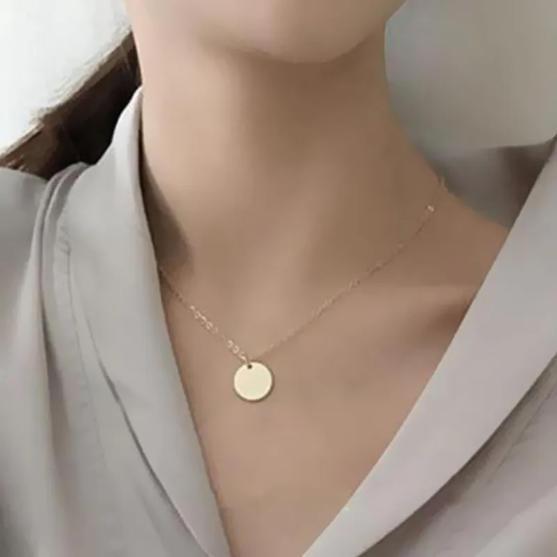 New Minimalist Fashion Round Coin Pendant Necklaces Women Jewelry Dainty Chain Clavicle Collares Bijoux Mujer Girl Gift