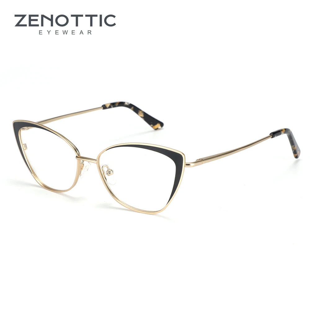 

ZENOTTIC Cat Eye Glasses Frame Women Titanium Metal Eyewear Frames Clear Lens Optical Hyperopia Myopia Anti Blue Ray Lens