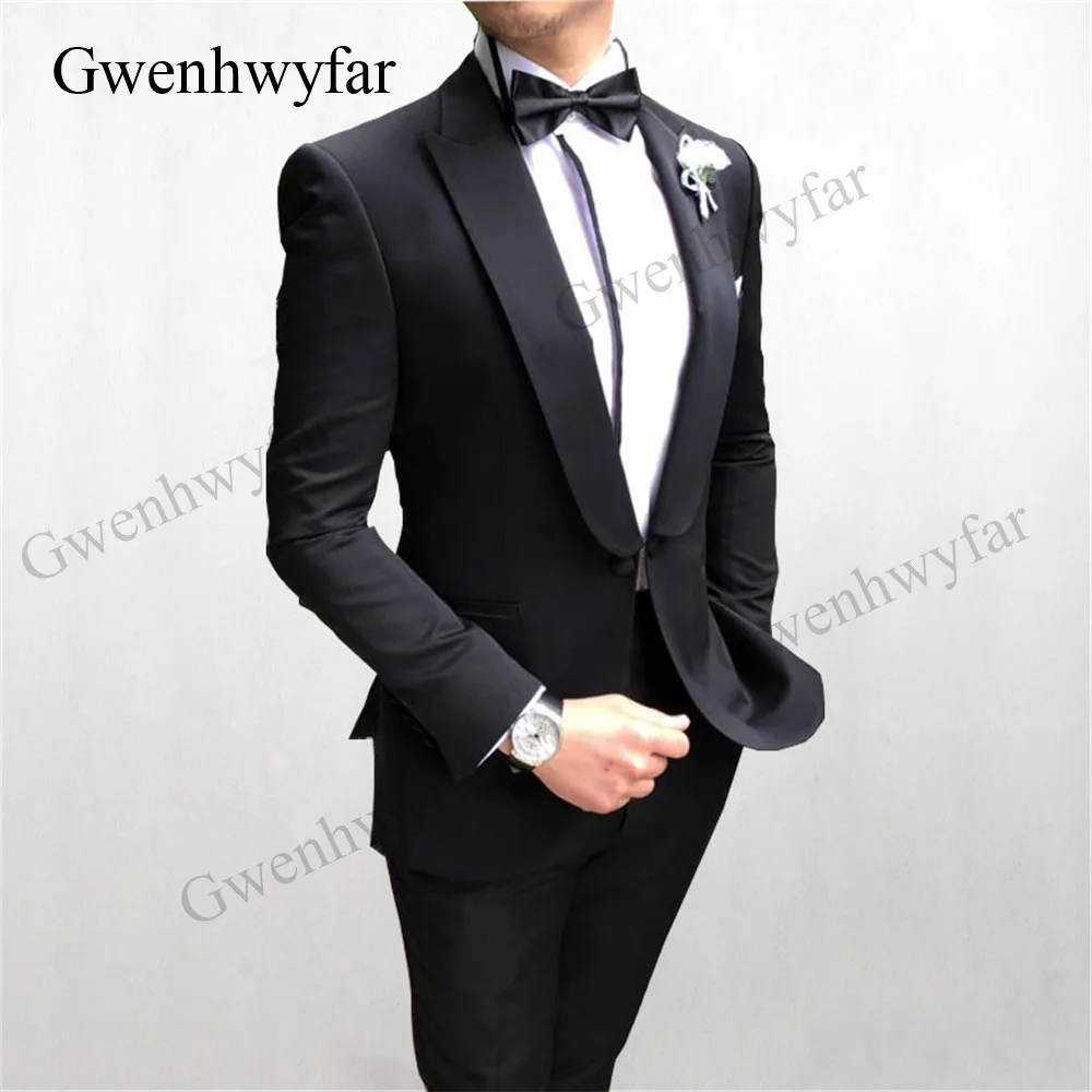 Gwenhwyfar Turquoise color men suits Button Gentlemen Party wear Tuxedos blazer with black pants ,satin lapel