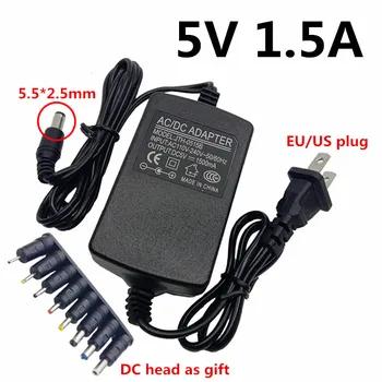 

5V 1.5A 5 Volt dc power adapter EU US Power Supply 100-240v ac adapter with 8pcs DC Plugs 5.5x2.1mm Male Jack connector