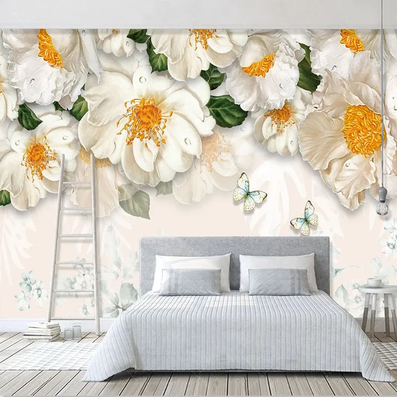 Custom-3D-Mural-Wallpaper-Modern-Simple-Yellow-Flowers-Oil-Painting-Fresco-Living-Room-TV-Sofa-Bedroom