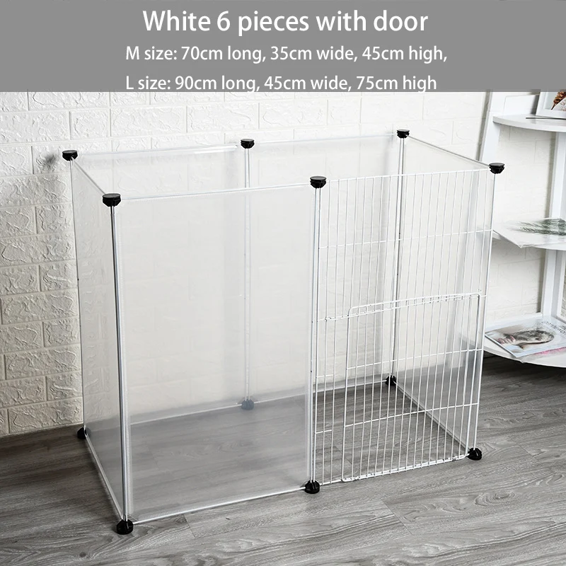 DIY 6pcs with door DIY Железный Забор питомник манеж для маленьких собак Кошкин дом прозрачный пластиковый перегородка щенка тренировочное пространство кролик Дверь ворота безопасности - Цвет: DIY 6pcs with door