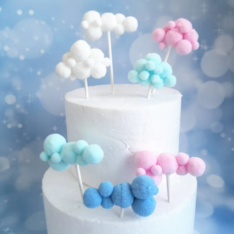 

1Pcs Soft Pompom Cloud Cake Topper Baby Shower Birthday Party Decorations Kids DIY Cake Topper Flags Decoration Party Supplies.