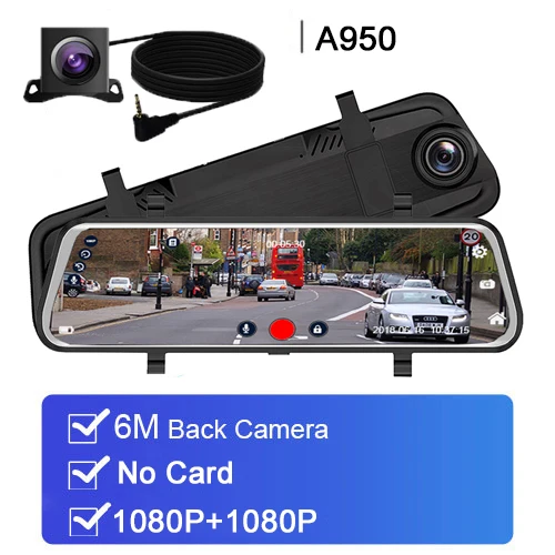 6M rear lens No SD Автомобильный видеорегистратор, 10 дюймов, зеркало заднего вида, сенсорный экран, супер ночное видение, 1080 P, видеорегистратор, камера, видеорегистратор, авто регистратор, видеорегистратор - Название цвета: 6M rear lens No SD