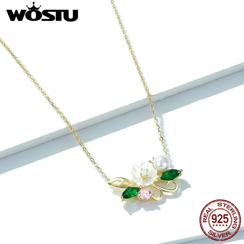 WOSTU 925 пробы серебряные серьги с цветущими цветами и ожерелье Ювелирные наборы для женщин Свадебные модные серебряные 925 ювелирные изделия XCS148